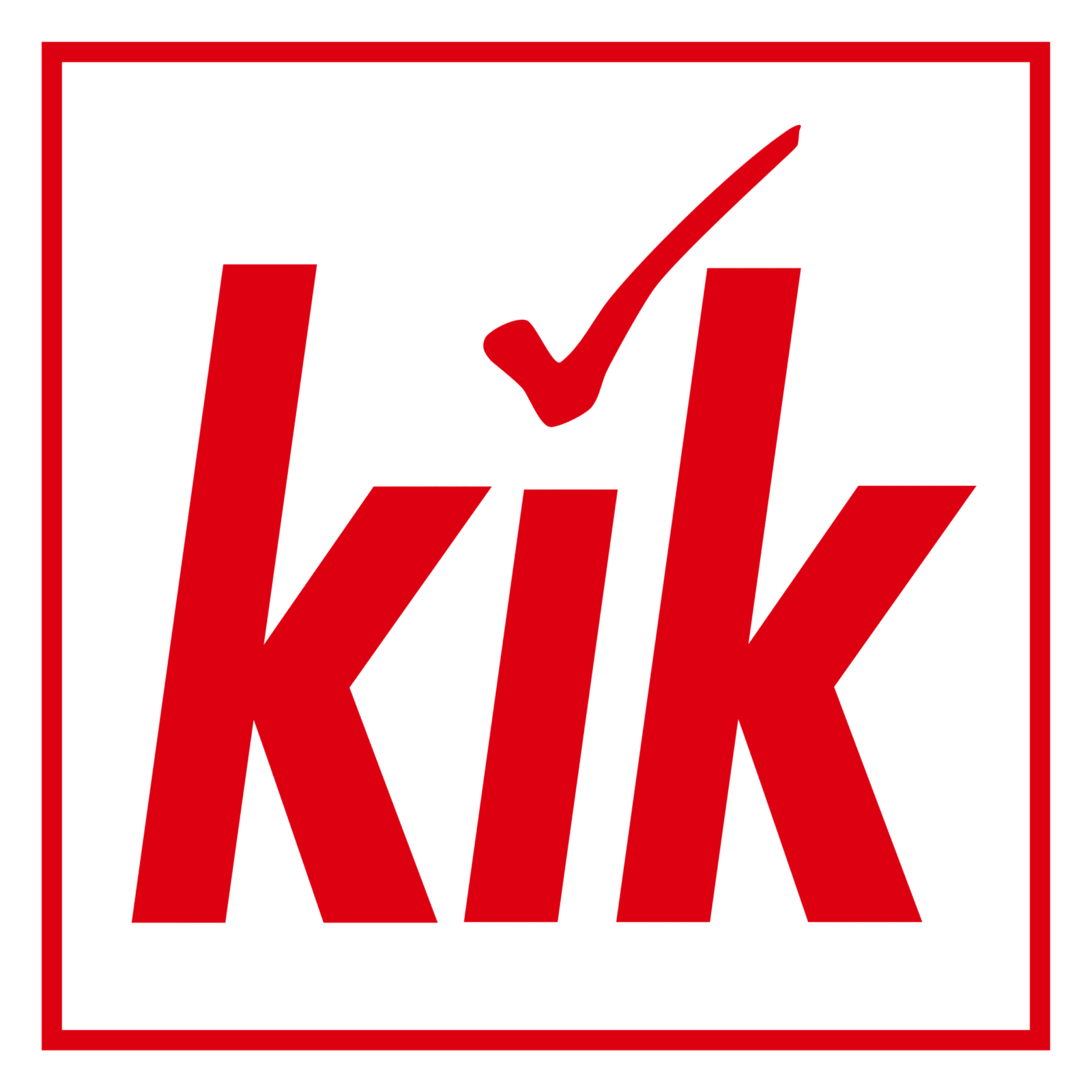 Red Kik brand logo with checkmark.