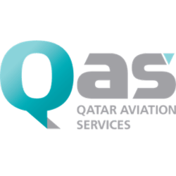 Qatar Aviation Services logo with teal QAS letters.