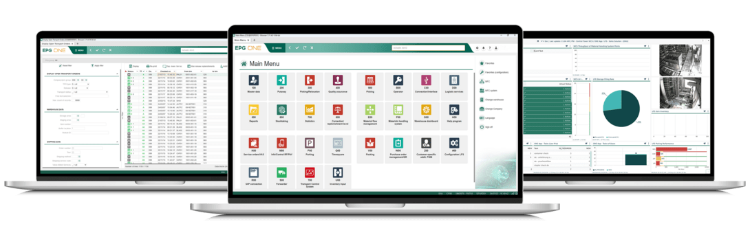 Dashboard with data analytics and management software interface.