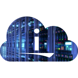Cloud computing concept with server racks.