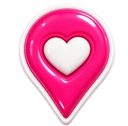 Glossy pink map pin with white heart