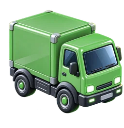 Green delivery truck icon on transparent background