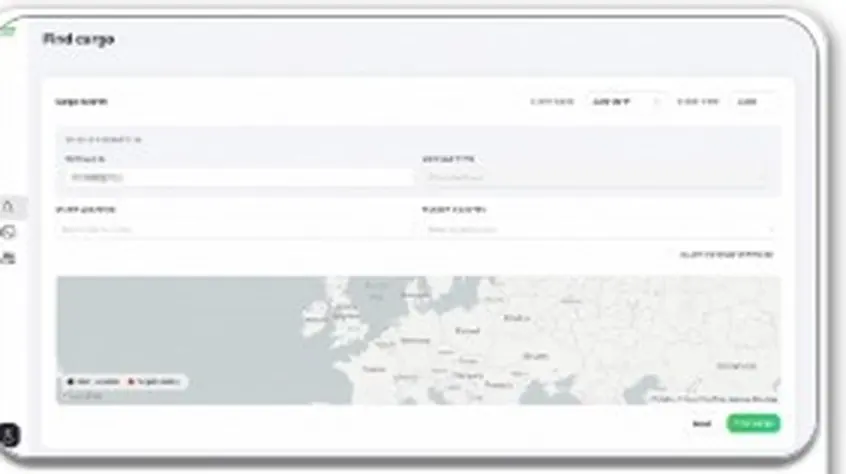 Cargo search form with map of Europe