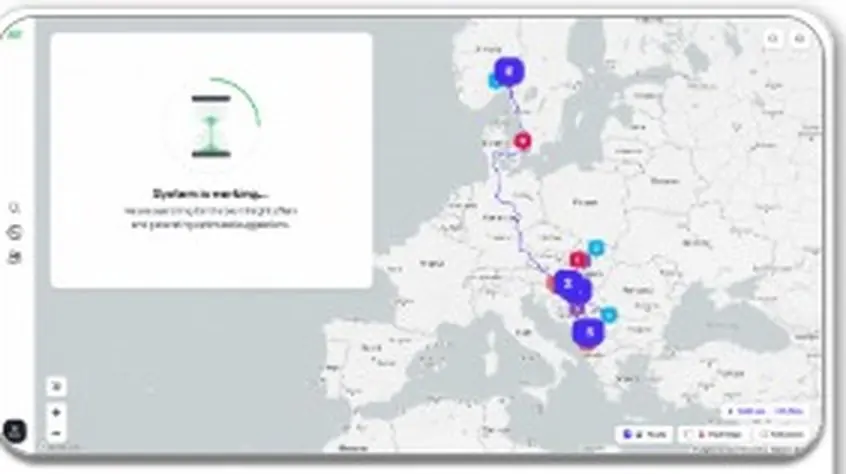 European map displaying route markers and delivery status panel